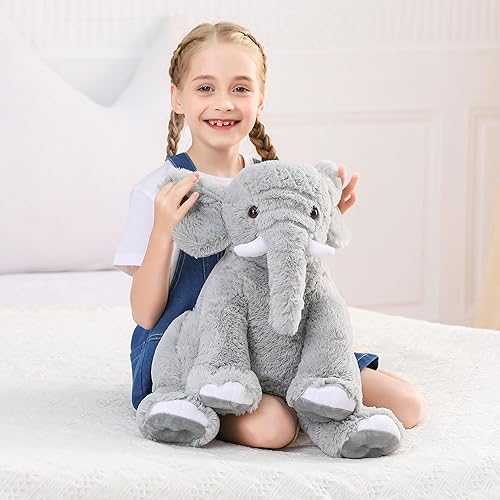 Miniatura 4 de Animales de peluche con peso de elefante, 5 libras y 16 pulgadas, color gris, almohada grande de peluche de elefante con peso, regalo para niños y
