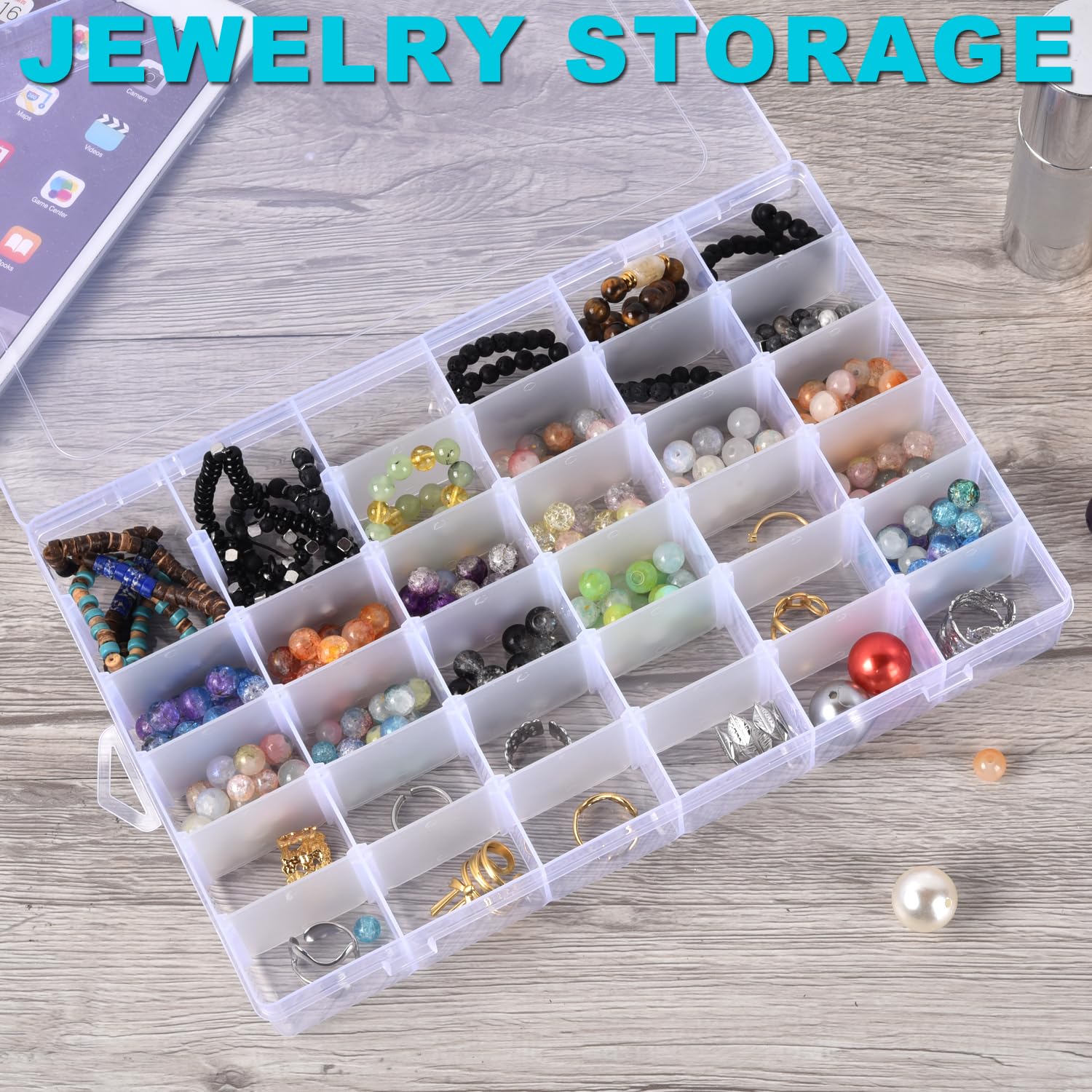 Paquete de 2 cajas organizadoras de plástico transparente con 36 rejillas y separadores ajustables para cuentas, manualidades, arte, bricolaje, joyas, tornillos, pines, hilo, equipo de pesca,