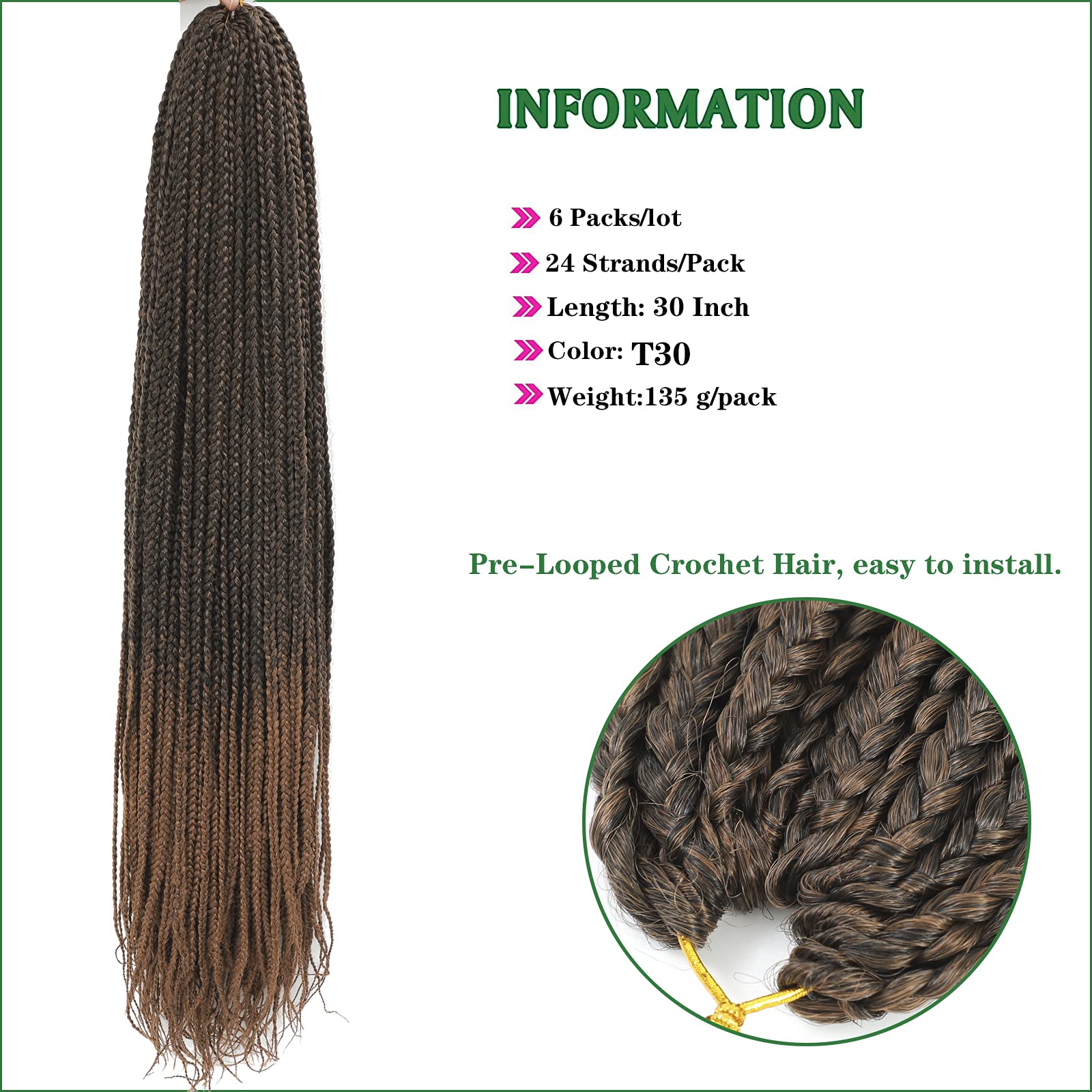 Snapklik.com : 144 Strands Box Braids Crochet Braids 30Inch Brown Ombre ...