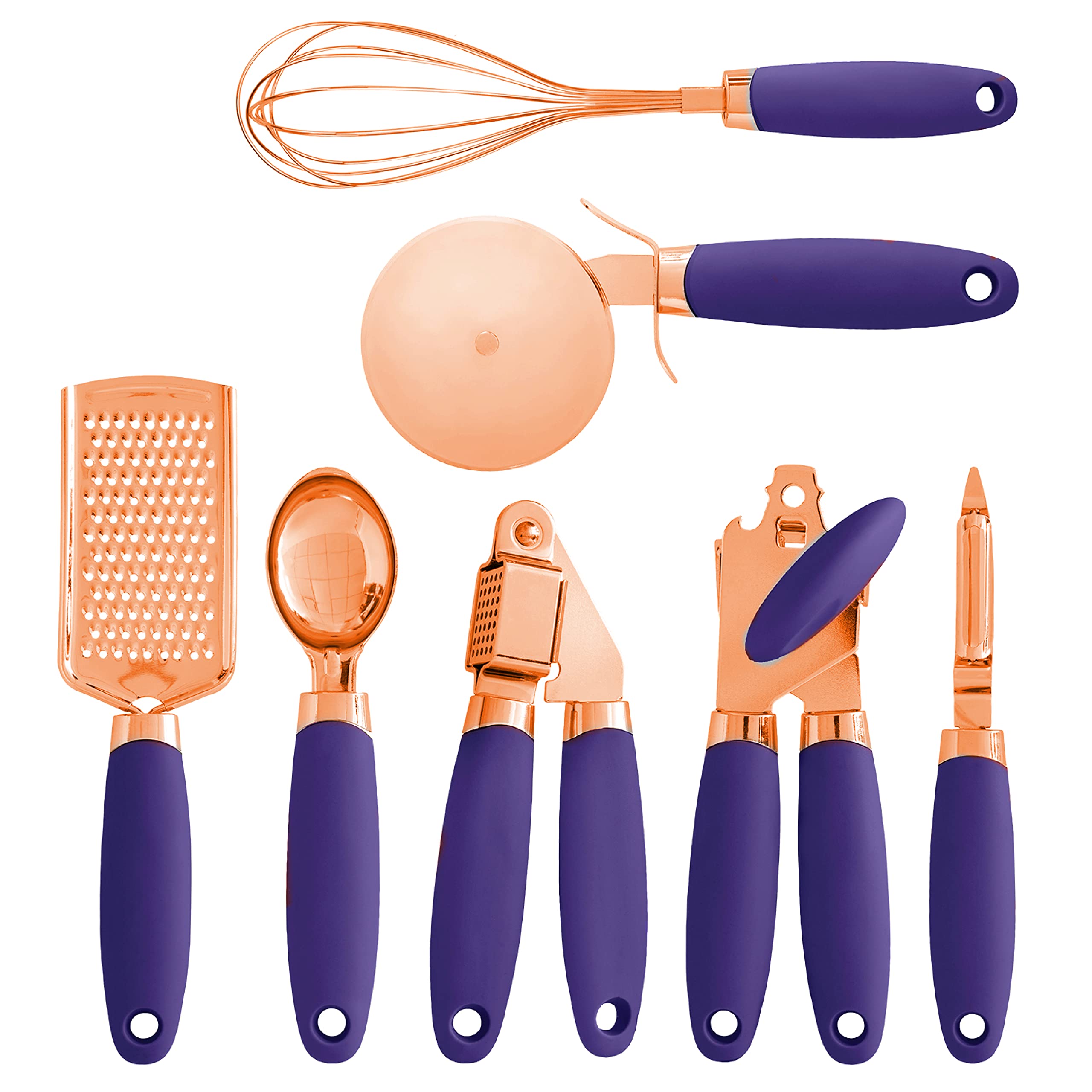 COOK WITH COLOR Kitchen Gadget Set Stainless Steel Utensils with Soft Touch Handles, 7 Pc. Copper, Lavender