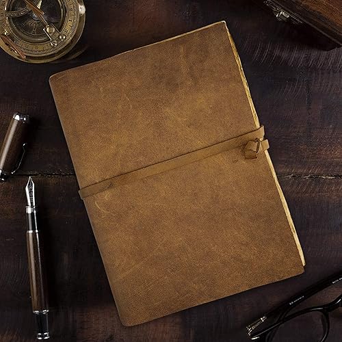 Miniatura 2 de VIMOKSHA Diario de cuero genuino (14 x 8.5 pulgadas con cierre de correa de cuero)  Papel antiguo hecho a mano con borde de cubierta  Diario de