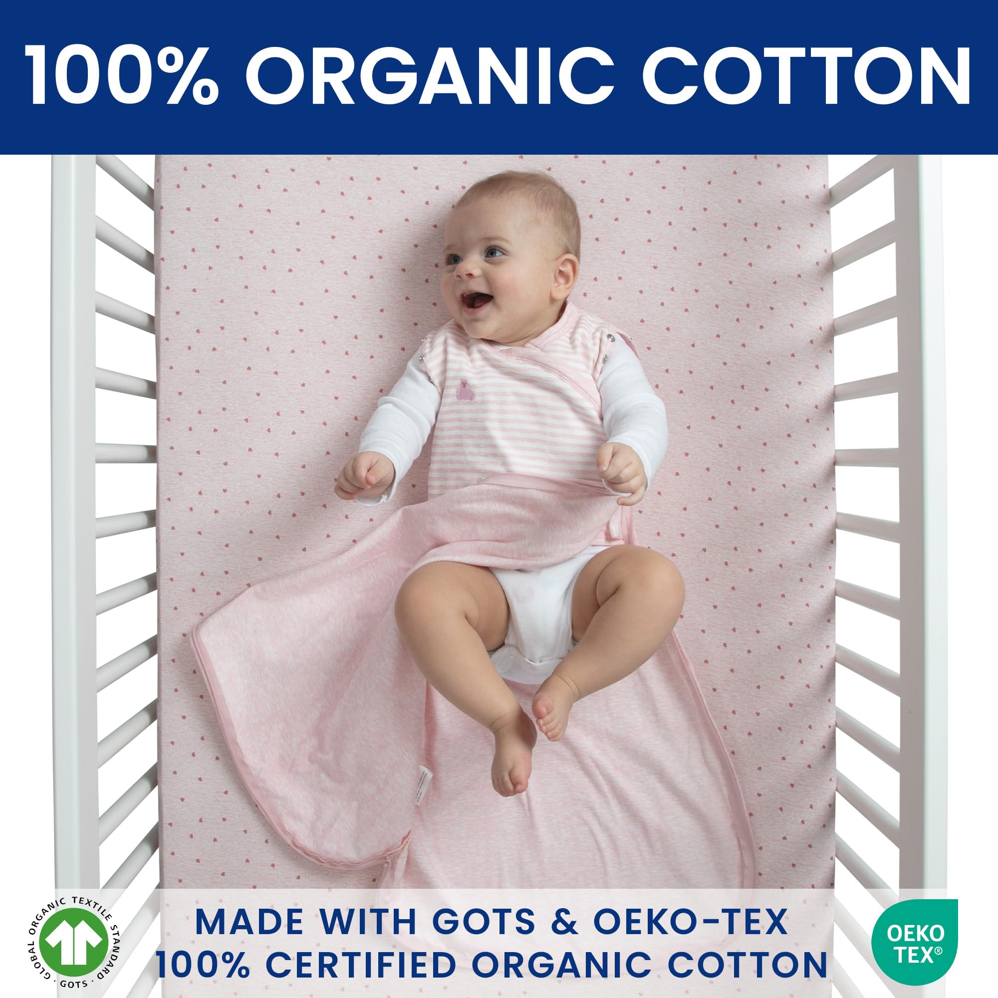 Delta Children Gap babyGap TrueSleep Sleep Sack | 100% Organic Cotton | GOTS and Oeko-Tex 100 Certified | 2-Way Zipper | Large: 6-12 Months, Pink Stripe