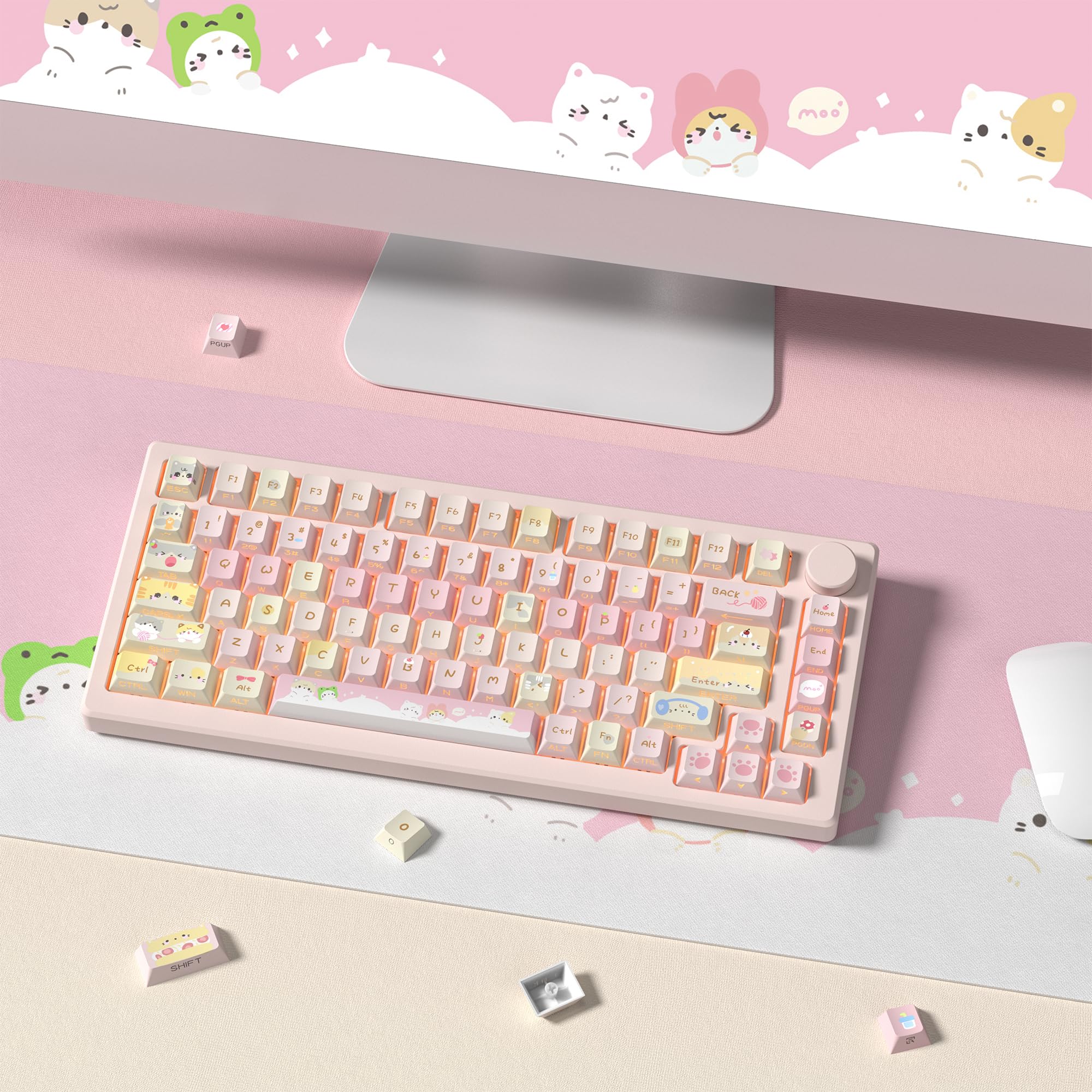 Touches Clavier Mécanique PBT Doubles Injection - 130 Touches, Profil Cherry, Translucides, Motif Coucher De Soleil - 3