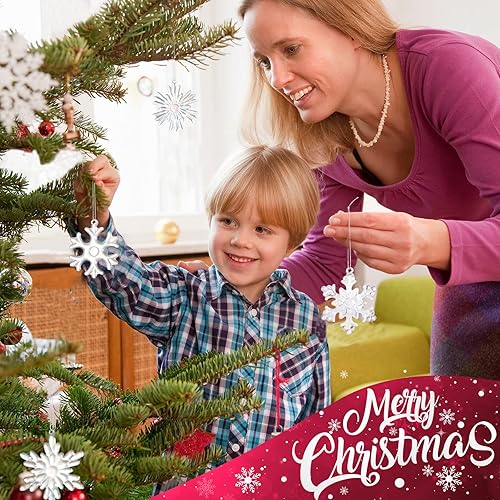 Miniatura 4 de Juego de 4 colgantes de árbol de Navidad con copos de nieve de cristal, adornos de interior de Navidad, adecuados para decoración de fiesta en el