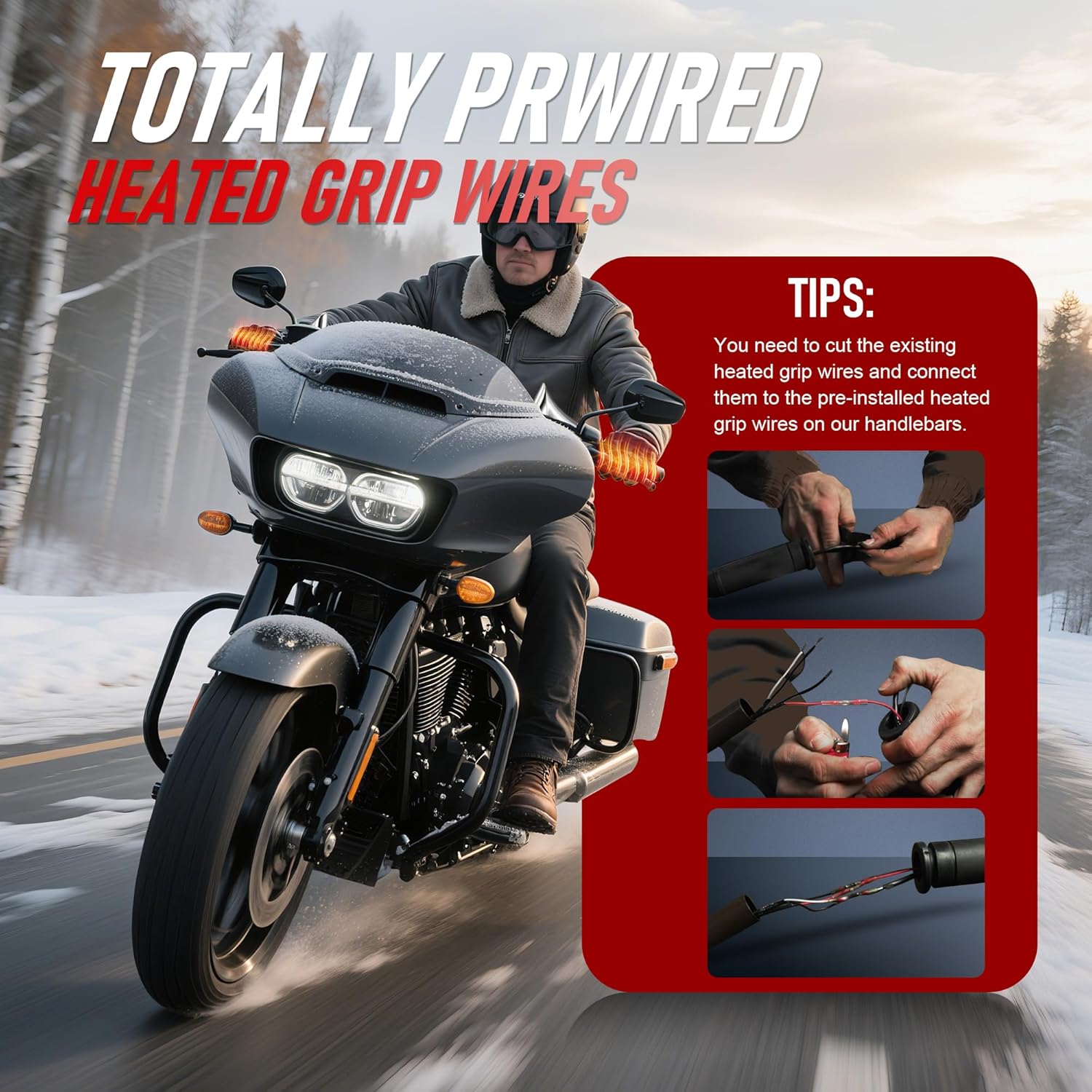 Black PRE-WIRED 14" Meathook Monkey Bar 1 1/4" Bagger Apes Handlebars with Heated Grip Wires for Harley Miter Cut 2016-2023 Street Glide/Electra Glide/Ultra Limited