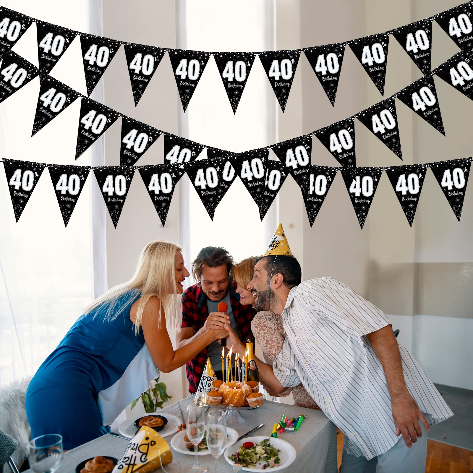 3er Pack 40. Geburtstag Wimpelbanner – Grün & Gold, Je 12 Flaggen – Deko Für Mottoparty, Jubiläum & Feier