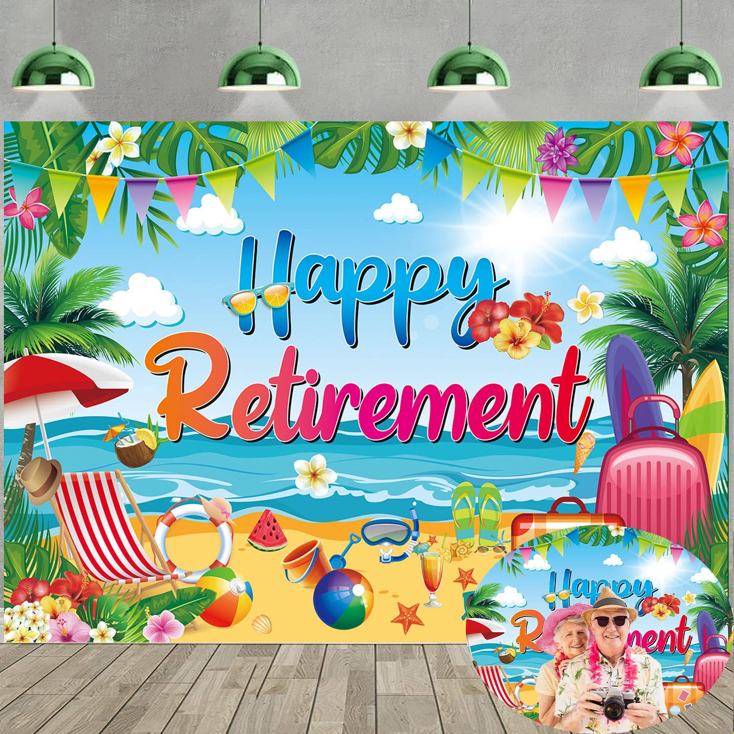 Summer Retirement Backdrop 7x5FT Summer Beach Palm Trees and Cocktail Decorations Tropical Hawaiian Luau Photography Background for Retirement Party