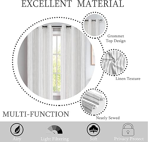 Miniatura 6 de Randall Paneles de cortina a rayas para ventana, de lino rústico, teñidas, cortinas semitransparentes pesadas para sala de estar, 40 x 63 x 2