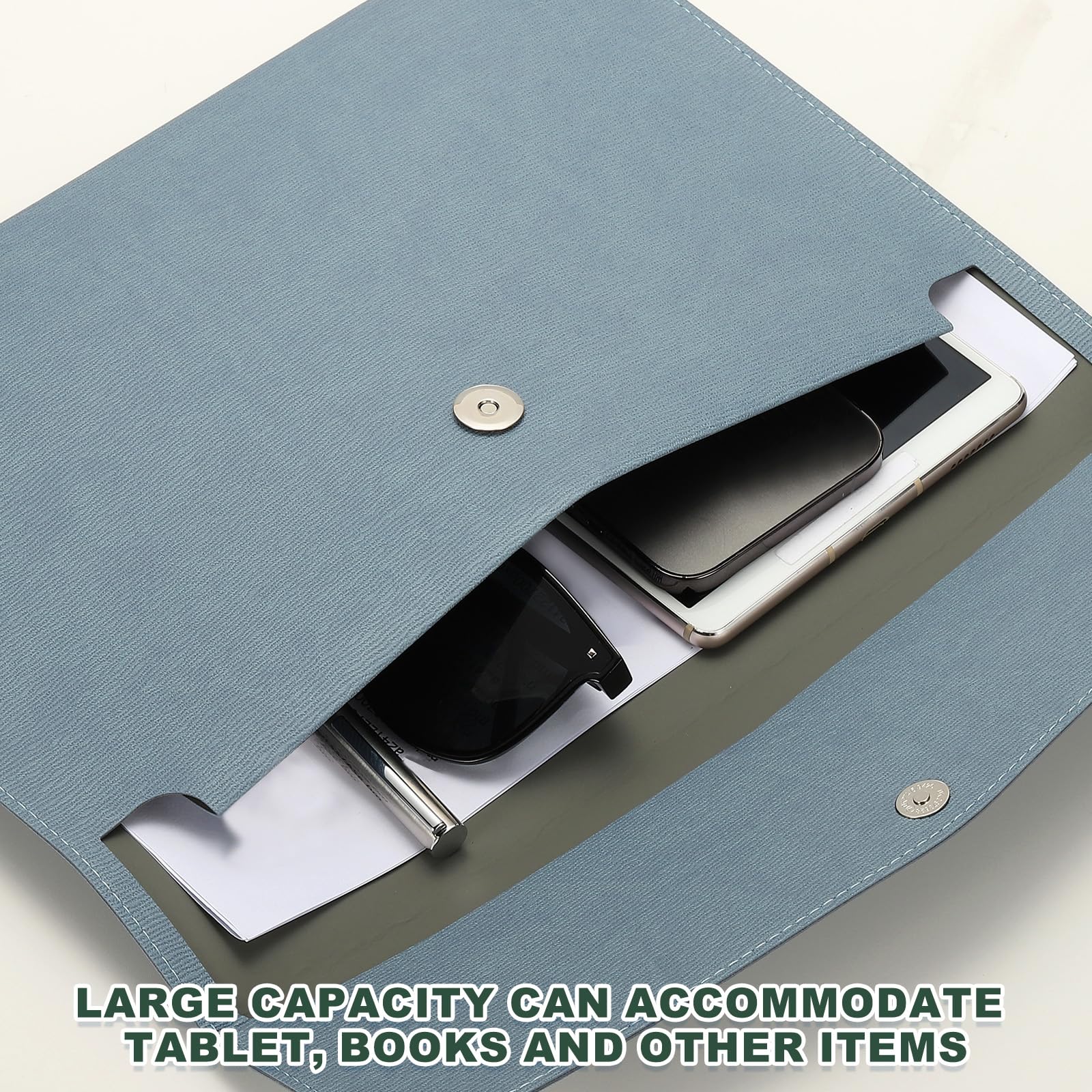 PATIKIL PU Leather A4 File Folder, Document Holder Filing Organizer Portfolio Envelope Folder Case with Snap Closure for Letter Receipt Style 4, Blue - Image 3