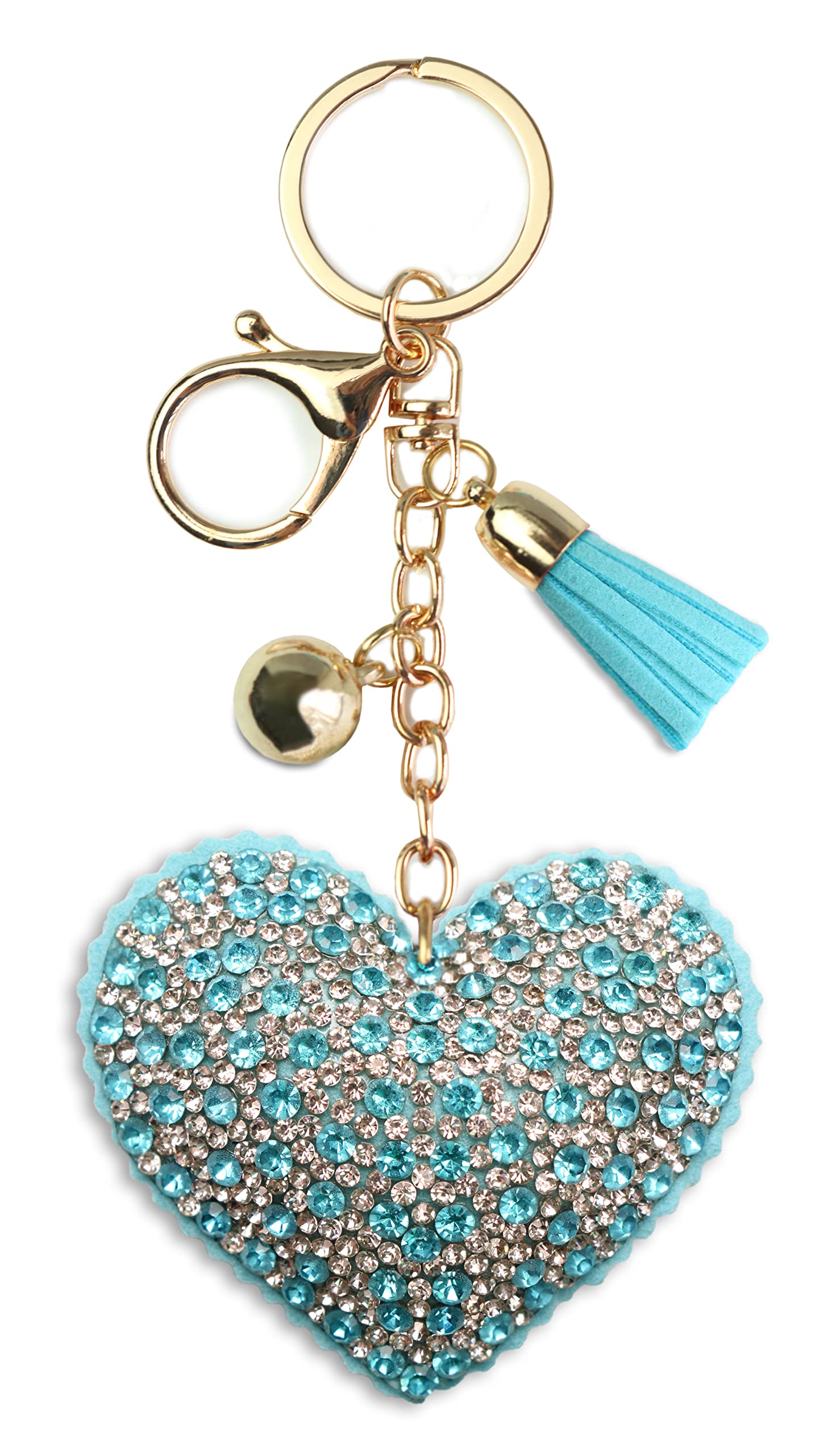 AuPra Diamante Heart KeyRing Gift Women Bling Rhinestone Love KeyChain Home Car Bag Clip Key Holder Lady Girl Crystal Tassel Present (Bright Blue)