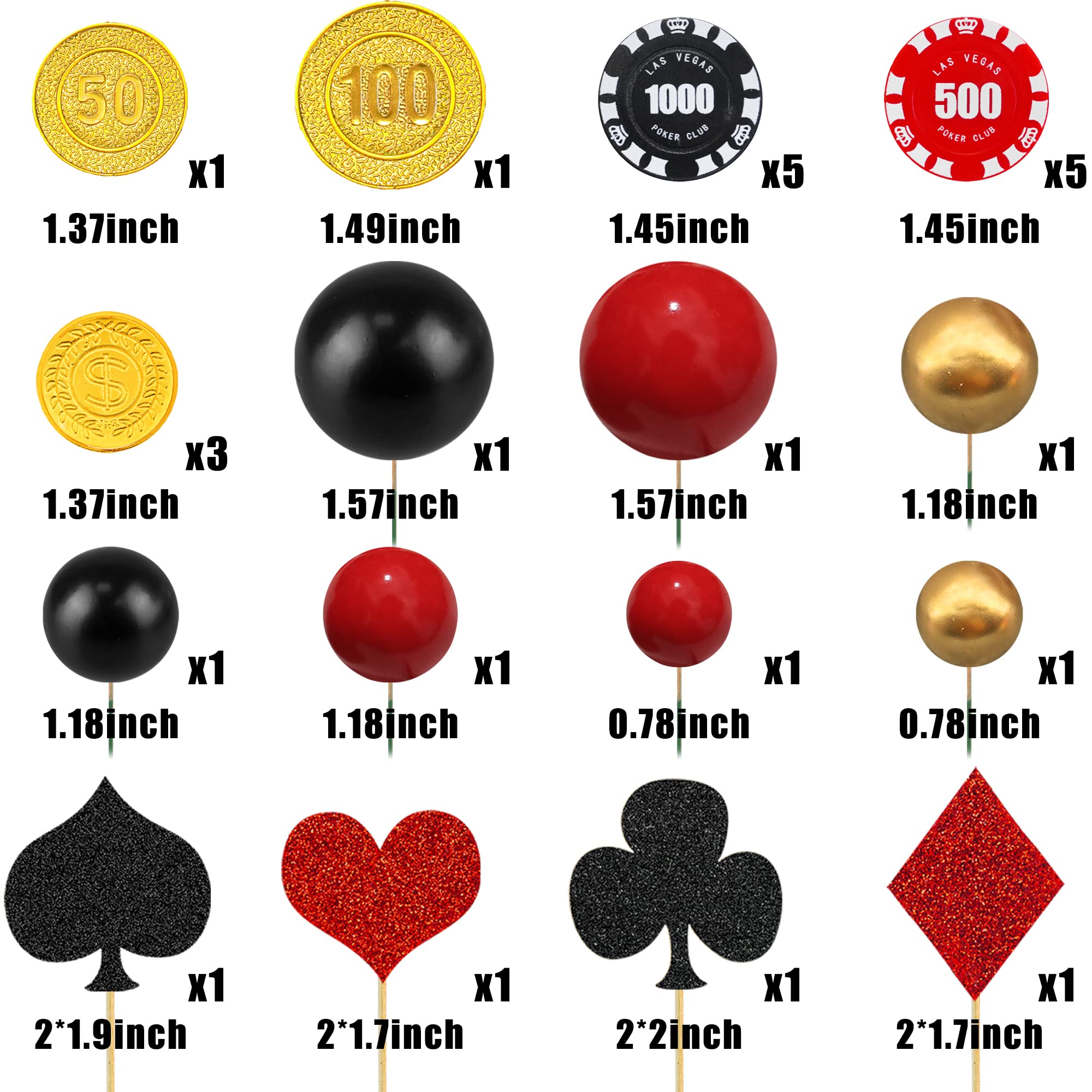 Amazon | 30個 カジノケーキデコレーションセット ハッピーバースデーケーキトッパー ポーカーハートカップケーキトッパー  ピックラスベガステーマフォームパールボールチップ ゴールドコイン レディース メンズ ウェディングゲーム ポーカー ナイトパーティー用品 ...