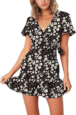 Relipop summer women short sleeve dress with V-neck