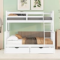 Vista 124 de Harper & Bright Designs Litera de tamaño matrimonial sobre matrimonial con 3 cajones, litera de madera maciza con almacenamiento y riel