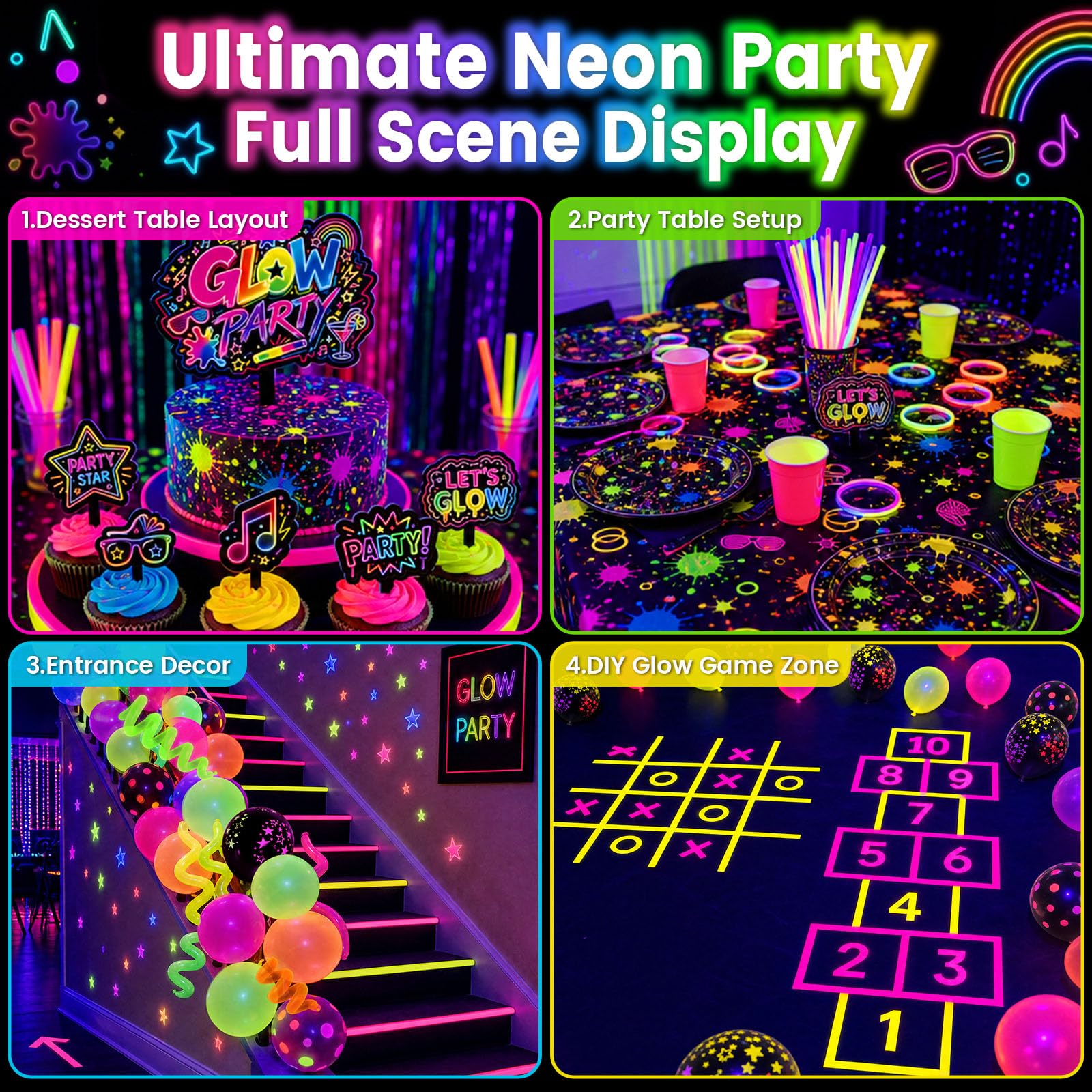 LovesTown 192PCS Neon Glow Party Decorations Kit with 113 Balloons