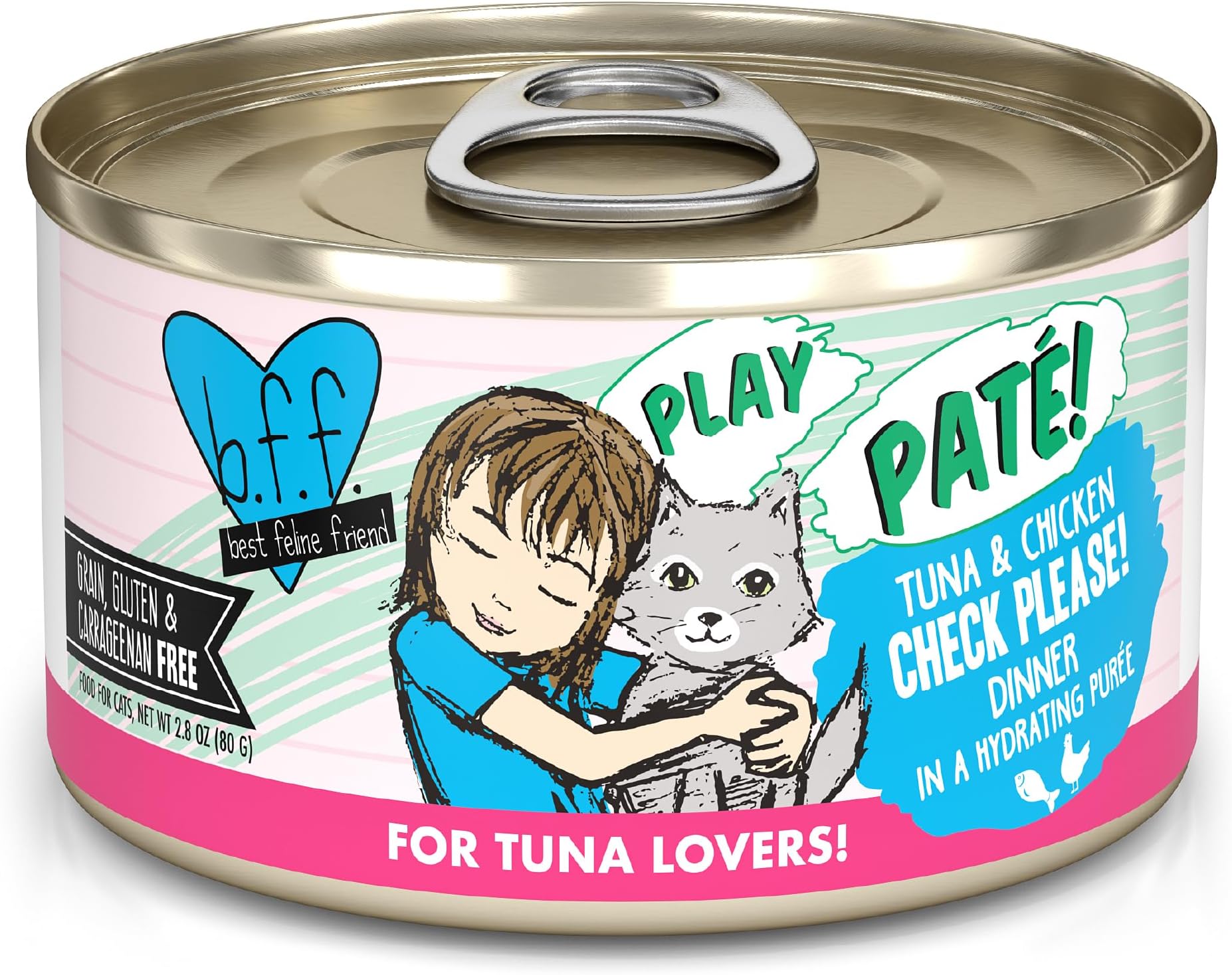 B.F.F. Play - Best Feline Friend Paté Lovers, Aw Yeah!, Tuna & Chicken Check Please! with Tuna & Chicken, 2.8oz Can (Pack of 12)