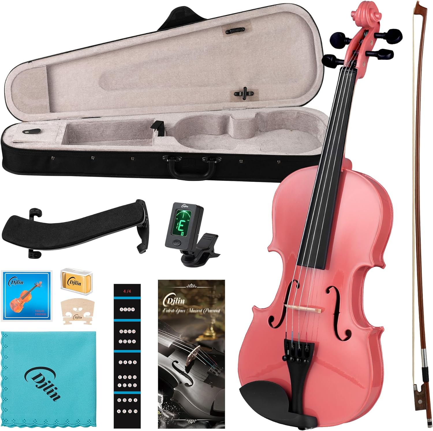 Violin 1/4 for Beginners Adults Girls, Acoustic Violin with Pink Varnish, Violin Accessories Include Case, Violin Rosin,Violin Bow, Violin Strings, Violin Shoulder Rest, Violin Tuner 1/4 Pink Varnish