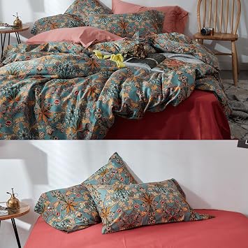 VM VOUGEMARKET 3 Pieces Boho Flower Duvet Cover Set King +2 Matching Pillow Shams