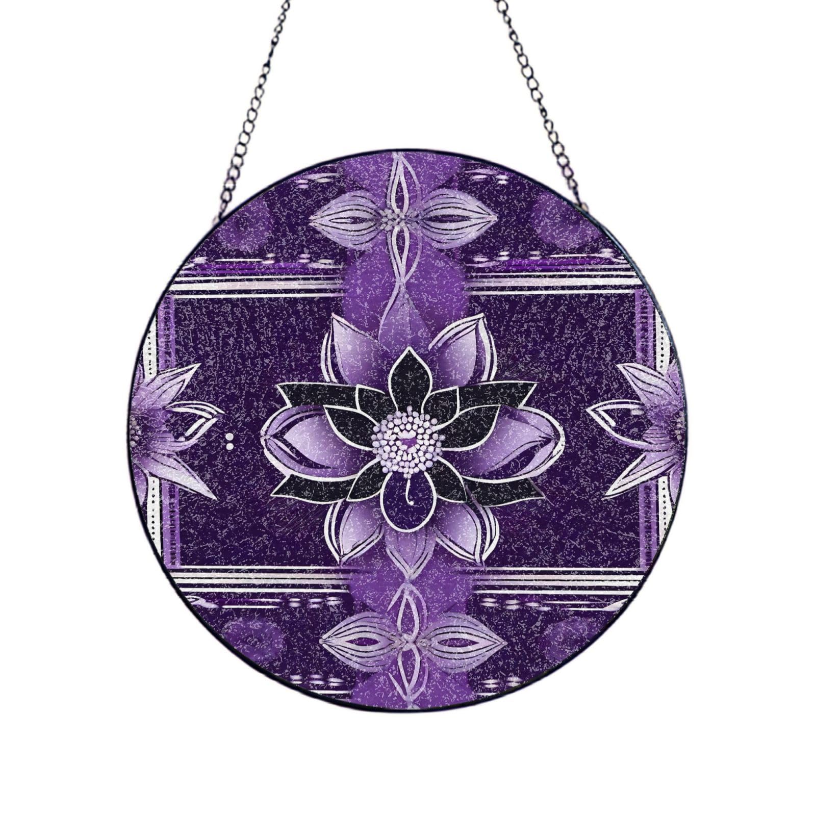 Phayah Lotus Flower Deep Purple Print Stained Glass Window Hanging Suncatcher For Door Terrace Garden Home Decor Sun Catcher Birthday Gifts For Lovers Dad Mom 10in（25cm）