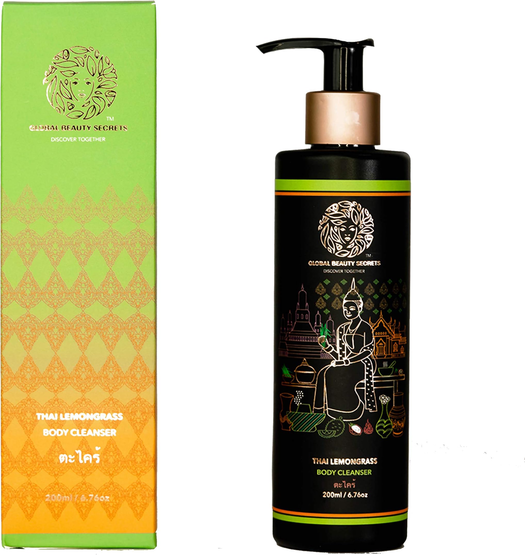GLOBAL BEAUTY SECRETSThai Lemongrass Body Cleanser with Papaya, Mulberry & Lemon Extract for Deep Exfoliation |Natural, Vegan|Paraben Free|Sulphate Free, 88% Natural Ingredients - 200ml