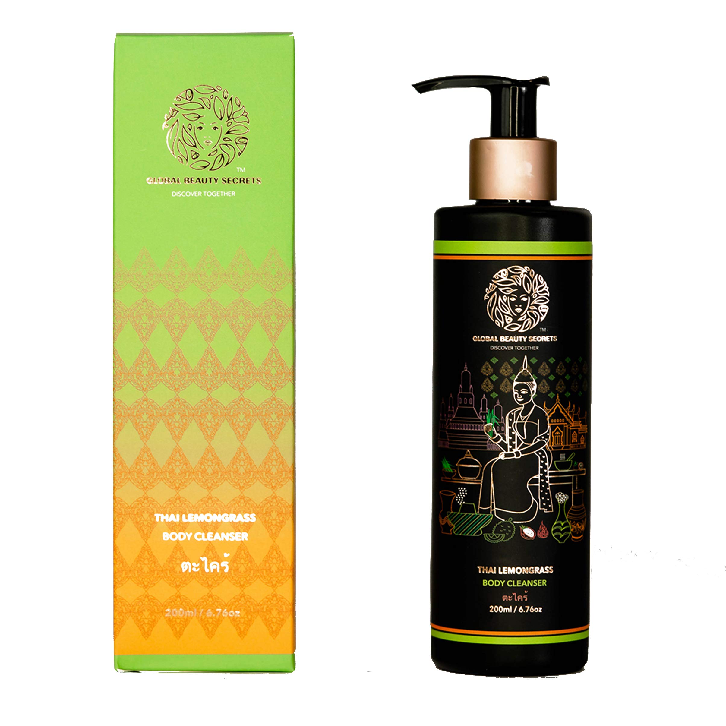 GLOBAL BEAUTY SECRETSThai Lemongrass Body Cleanser with Papaya, Mulberry & Lemon Extract for Deep Exfoliation |Natural, Vegan|Paraben Free|Sulphate Free, 88% Natural Ingredients - 200ml