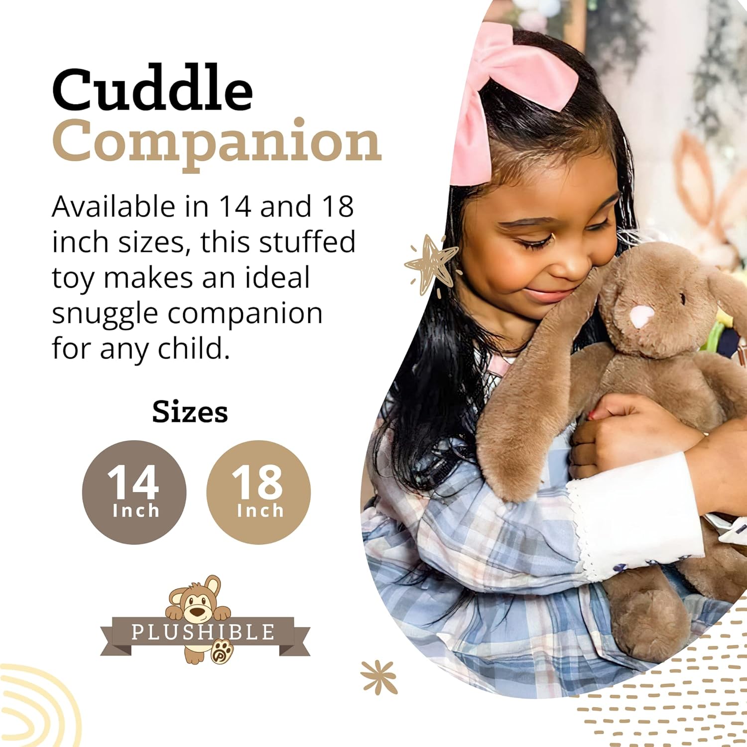 Plushible Easter Bunny Stuffed Animal, 18" (Brown) - Plush, Soft Embroidered Stuffed Bunny Toy for Kids, Newborns, Boys & Girls, Cuddly and Adorable Plush Toys