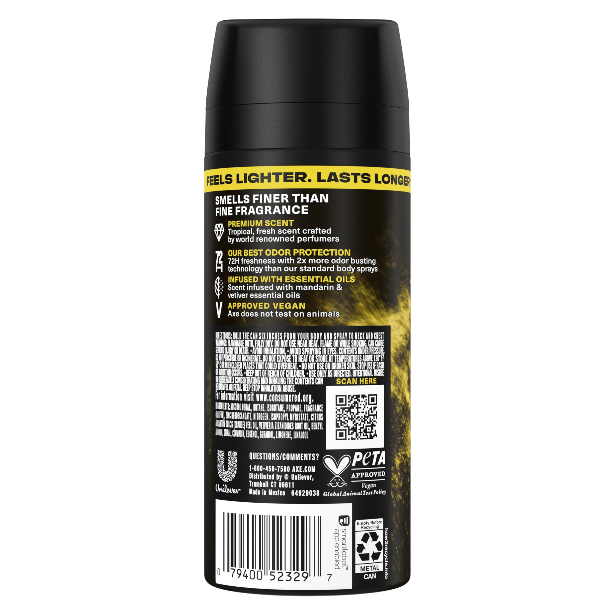AXE Fine Fragrance Collection Golden Mango Deodorant Body Spray, 3 Count