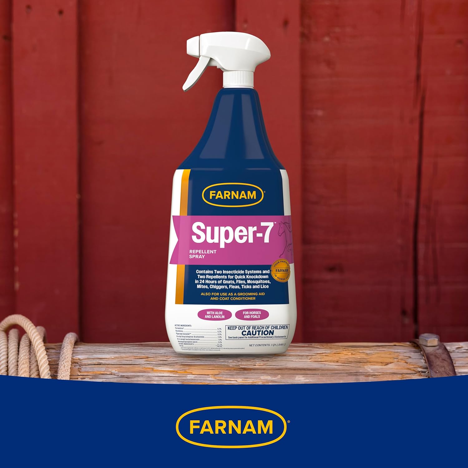 Farnam Super-7 Repellent Spray for Horses and Foals, Quick Knockdown of Gnats, Flies, Mosquitoes, Mites, Chiggers, Fleas, Ticks and Lice, 32 oz