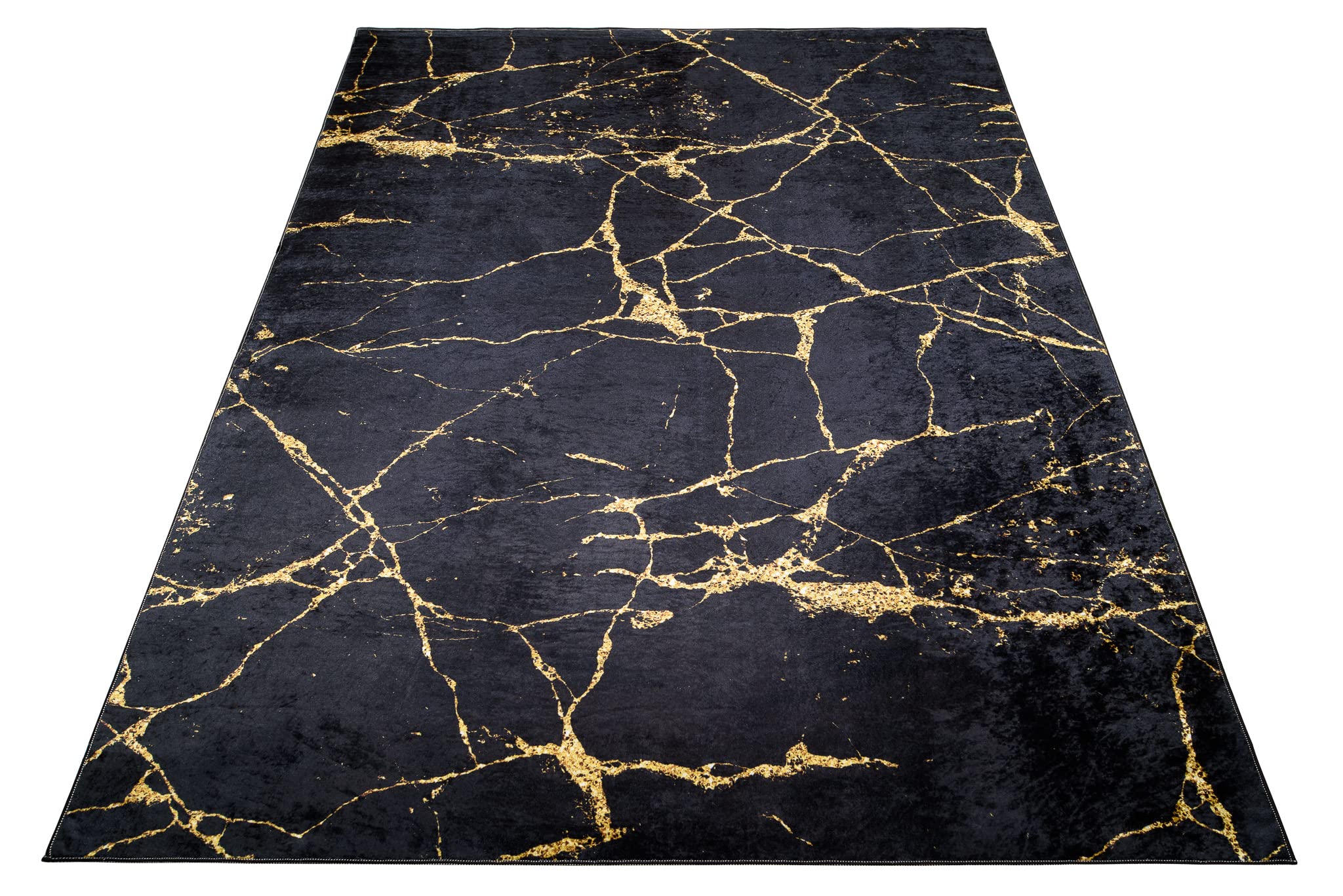 TAPISO Toscana Alfombra Antideslizante Suave de Salón Dormitorio Habitación Infantil Diseño Moderno Abstracto Negro Dorado Patrón Impreso Sin Pelo 160 x 230 cm