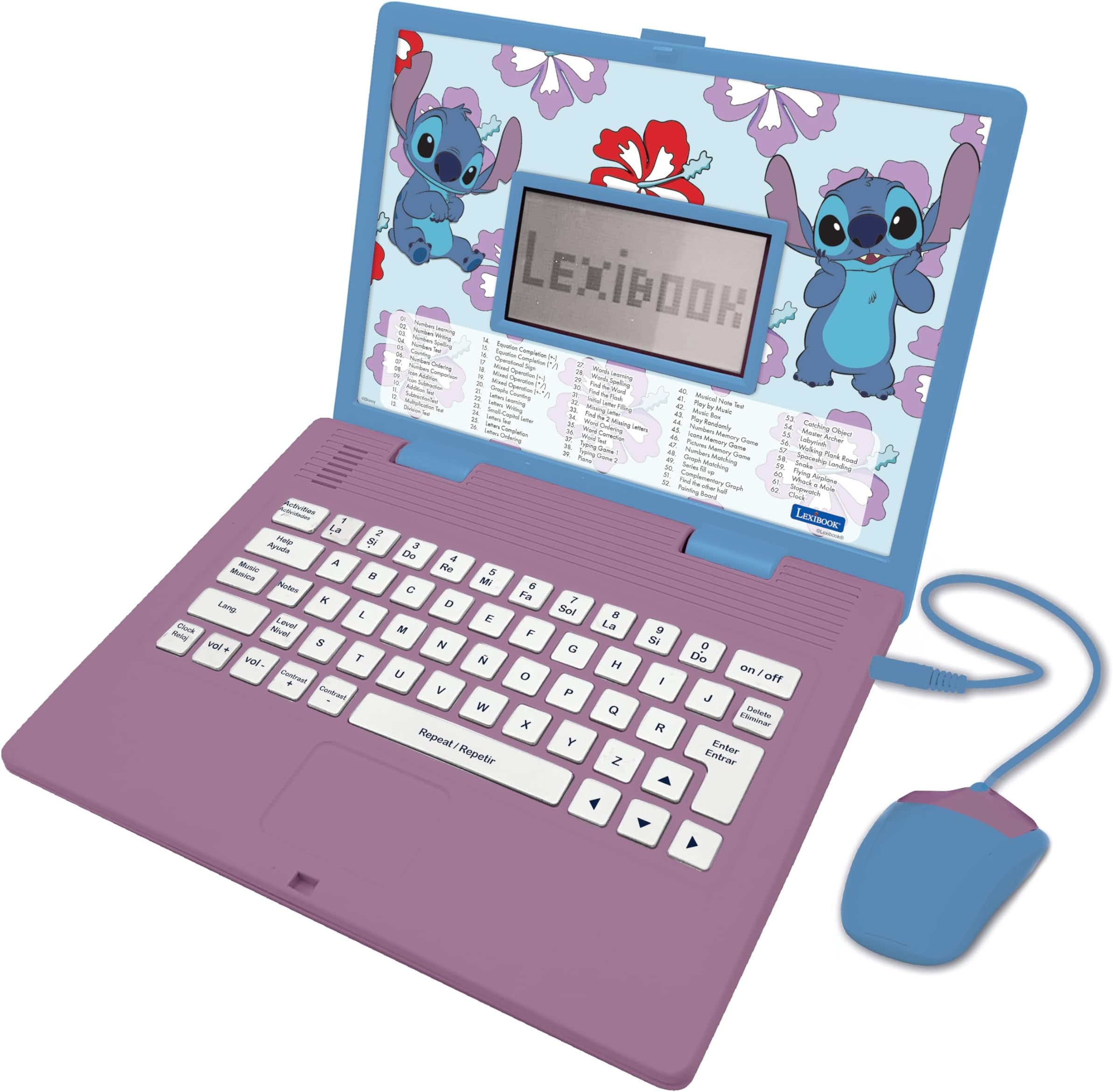 Disney Stitch - Bilingual English/Spanish Educational Laptop, 124 Language Activities, Writing, Maths, Logic, Music and Games, Boys and Girls, JC598Di2