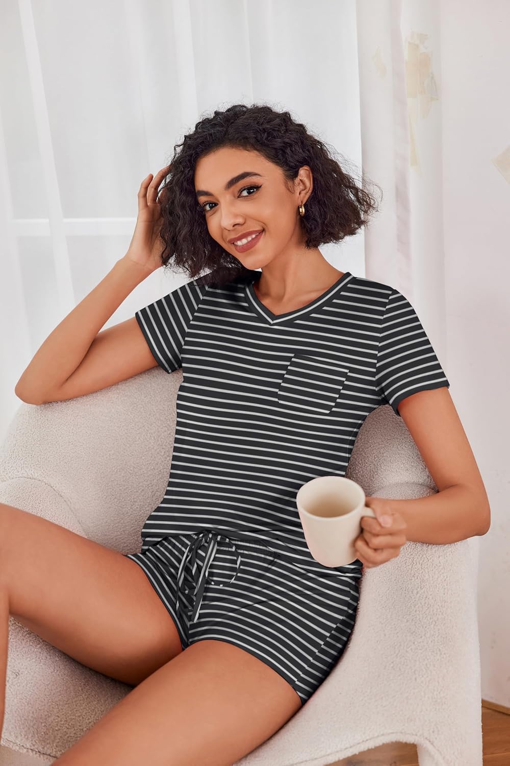 Ekouaer Womens Pajama Sets Short Sleeve Pajamas for Women Sets Soft Lounge Sets Casual V Neck Sleepwear PJS - Image 4