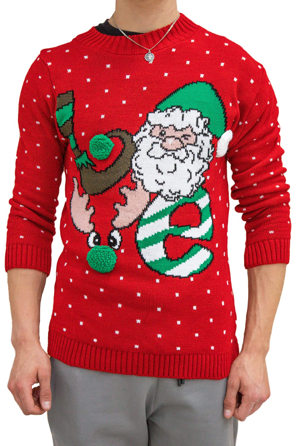 Mymixtrendz Men's Santa Elf Red Christmas Novelty Knitted Reindeer To The Pub Xmas Jumper Sweater Top S-2Xl