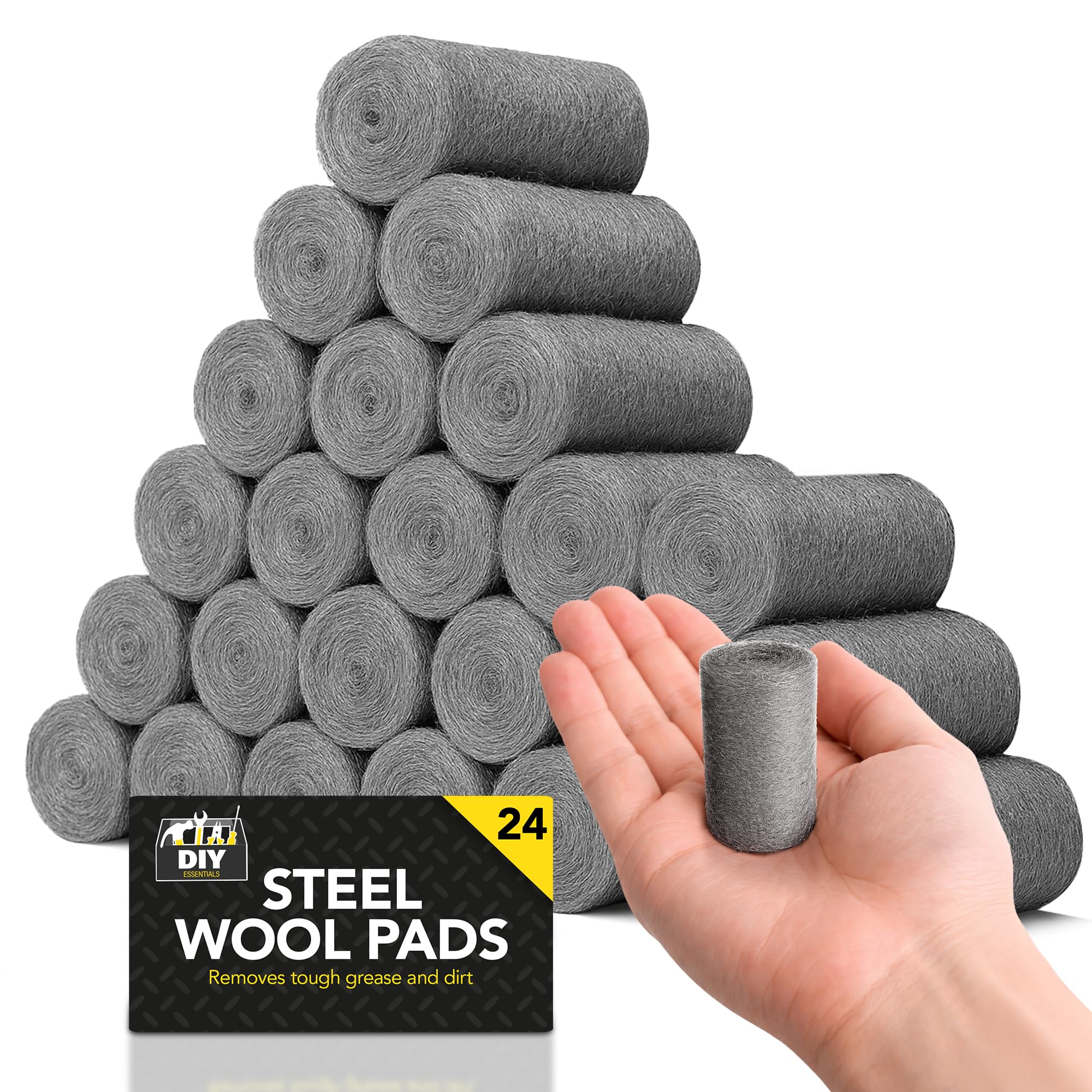 24pk Steel Wool Pads Wirewool for Cleaning Polishing Buffing Rust Removal Paint Preparation Multipurpose Scourers for Wood Metal Furniture Surface Maintenance DIY Home Workshop Tasks