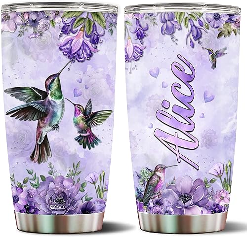 WONWIX Vaso de colibrí personalizado para mujeres, taza con nombre personalizado, regalo del día de la madre, cumpleaños, Navidad, San Valentín,