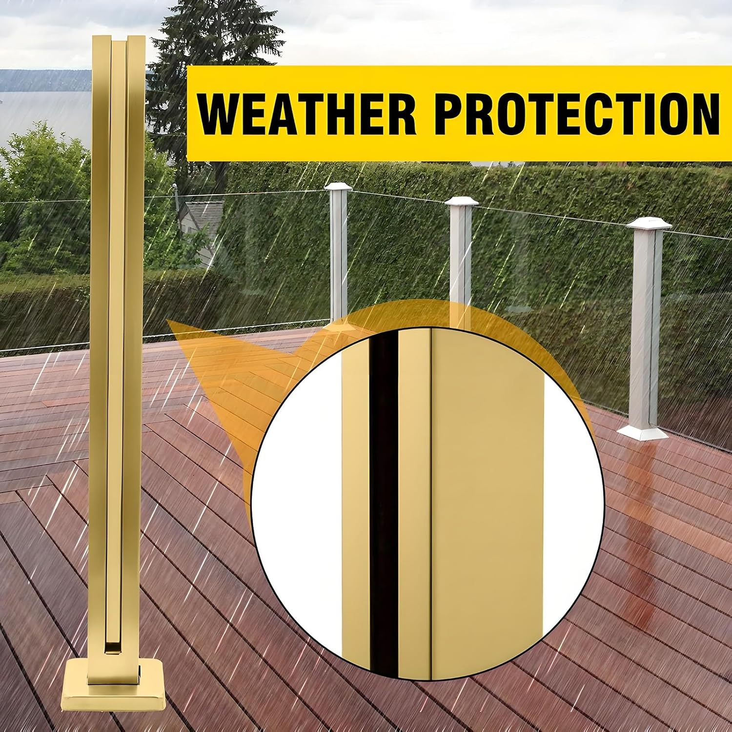 Frameless Gold Glass Balustrade Railing for 10-12mm Double/Single Glass, 304 Stainless Steel Post for Outdoor Decking, Height 75CM, Durable & Stylish Design