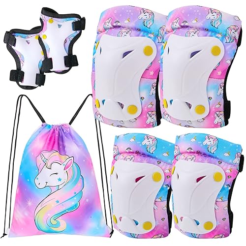Miniatura 7 de FIODAY Rodilleras para niños, rodilleras de unicornio, coderas, muñequeras con bolsa de cordón, juego de equipo de protección ajustable para niñas y