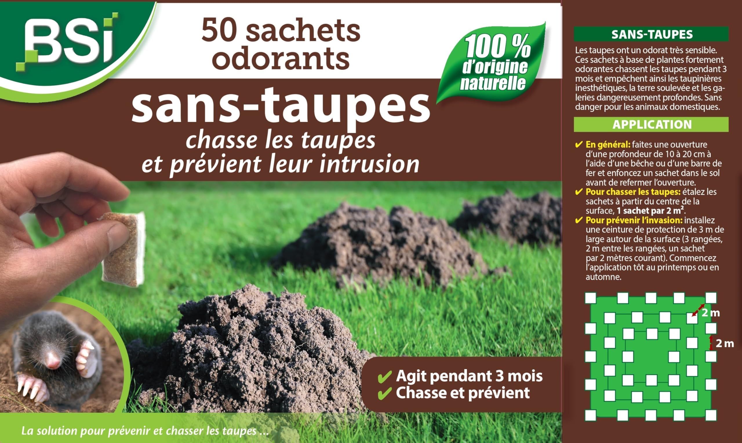 BSI – Sin lunares – 50 bolsitas granuladas antilunares – 100% natural – Larga duración de 3 a 4 meses – Preventivo y curativo – Cubre 100 m2 de superficie