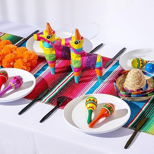 Miniatura 5 de Libima 26 piezas de decoración mexicana para fiestas, incluye 6 piñatas de burro, 12 maracas grandes para fiestas, 2 caminos de mesa de serape
