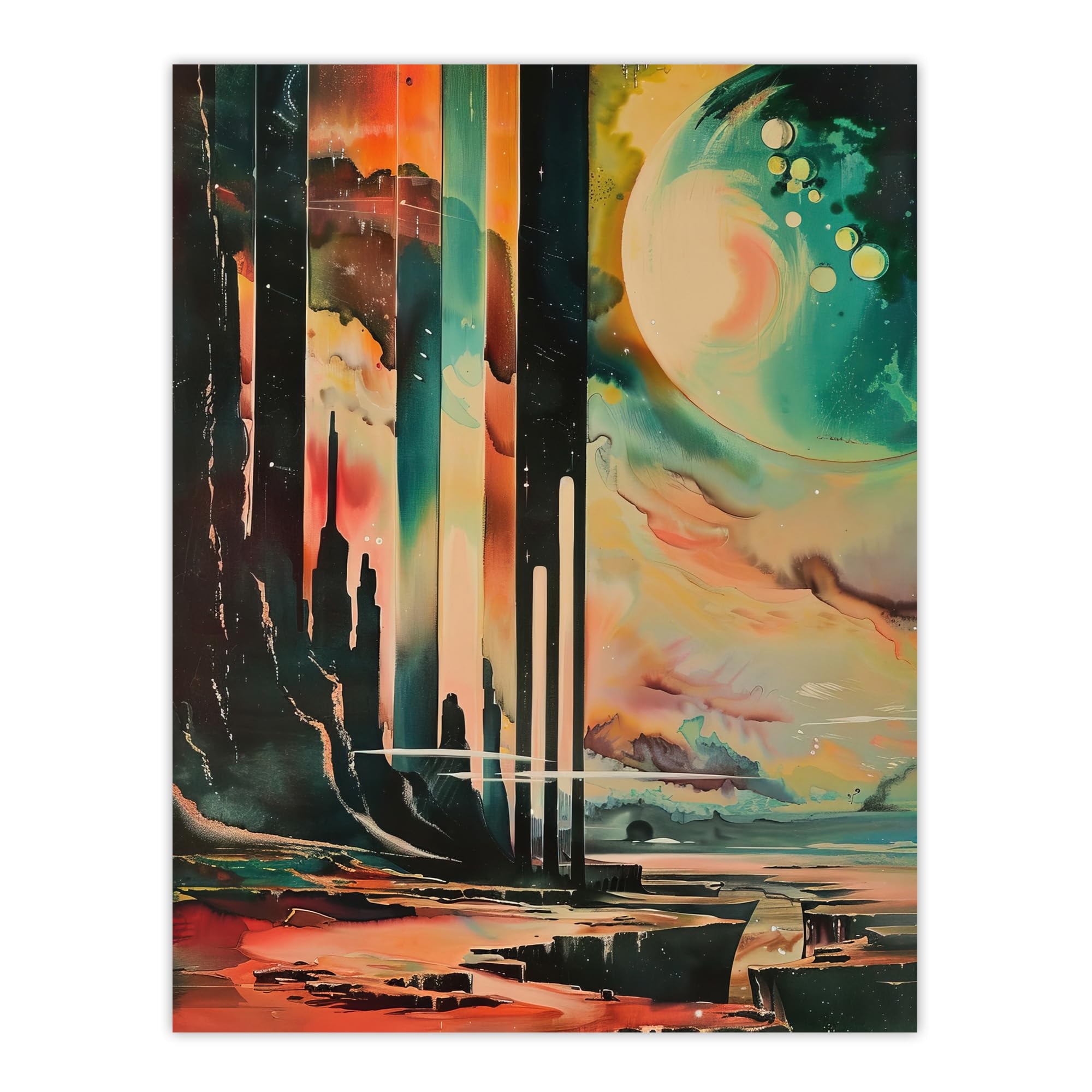 Artery8 Retro Sci-Fi Cliff by Moon Artwork Galaxy Fantasy Living Room Large Wall Art Poster Print Thick Paper 18X24 Inch