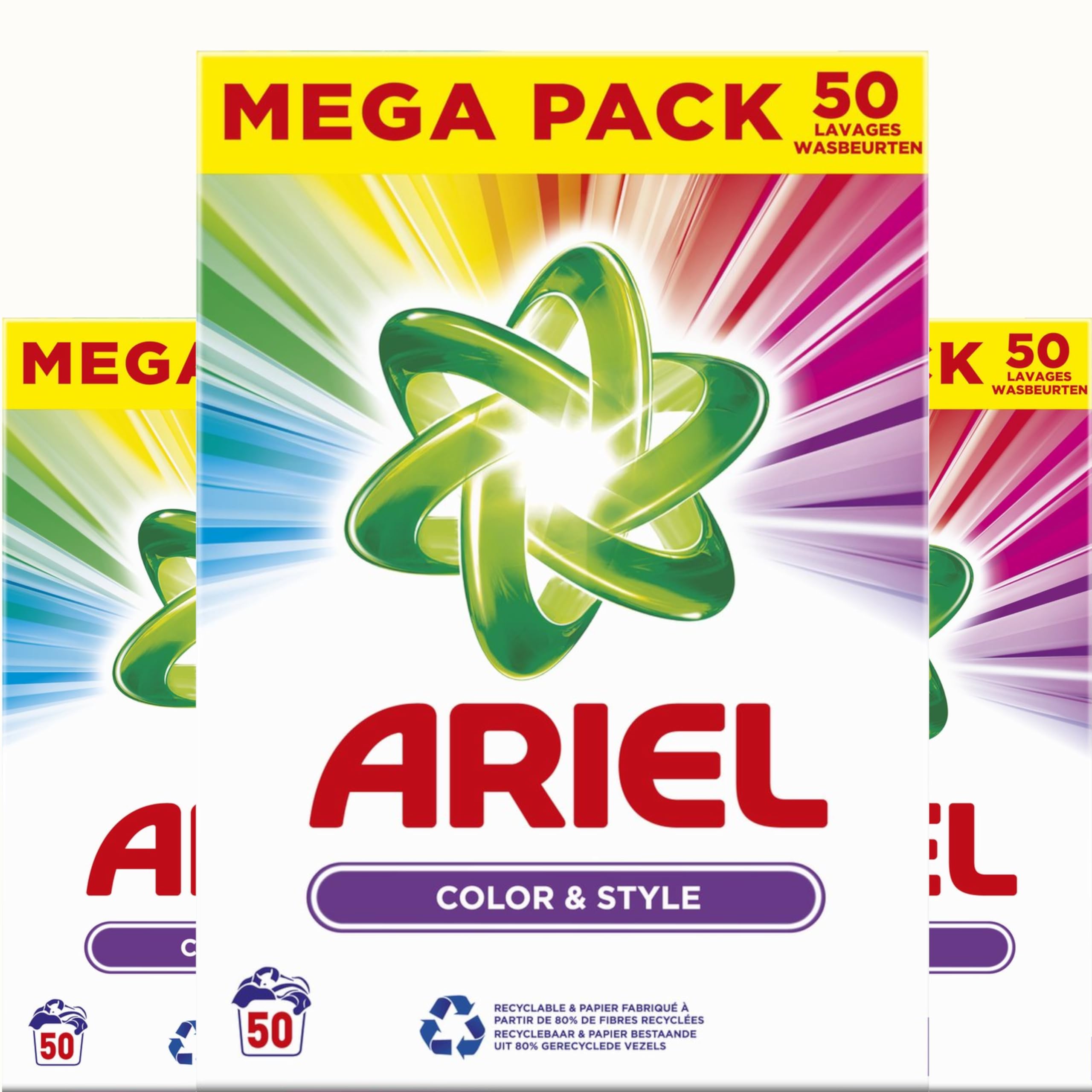 Ariel Waschpulver - Waschmittel - Color - 3x50 Wäschen - Vorteilspack