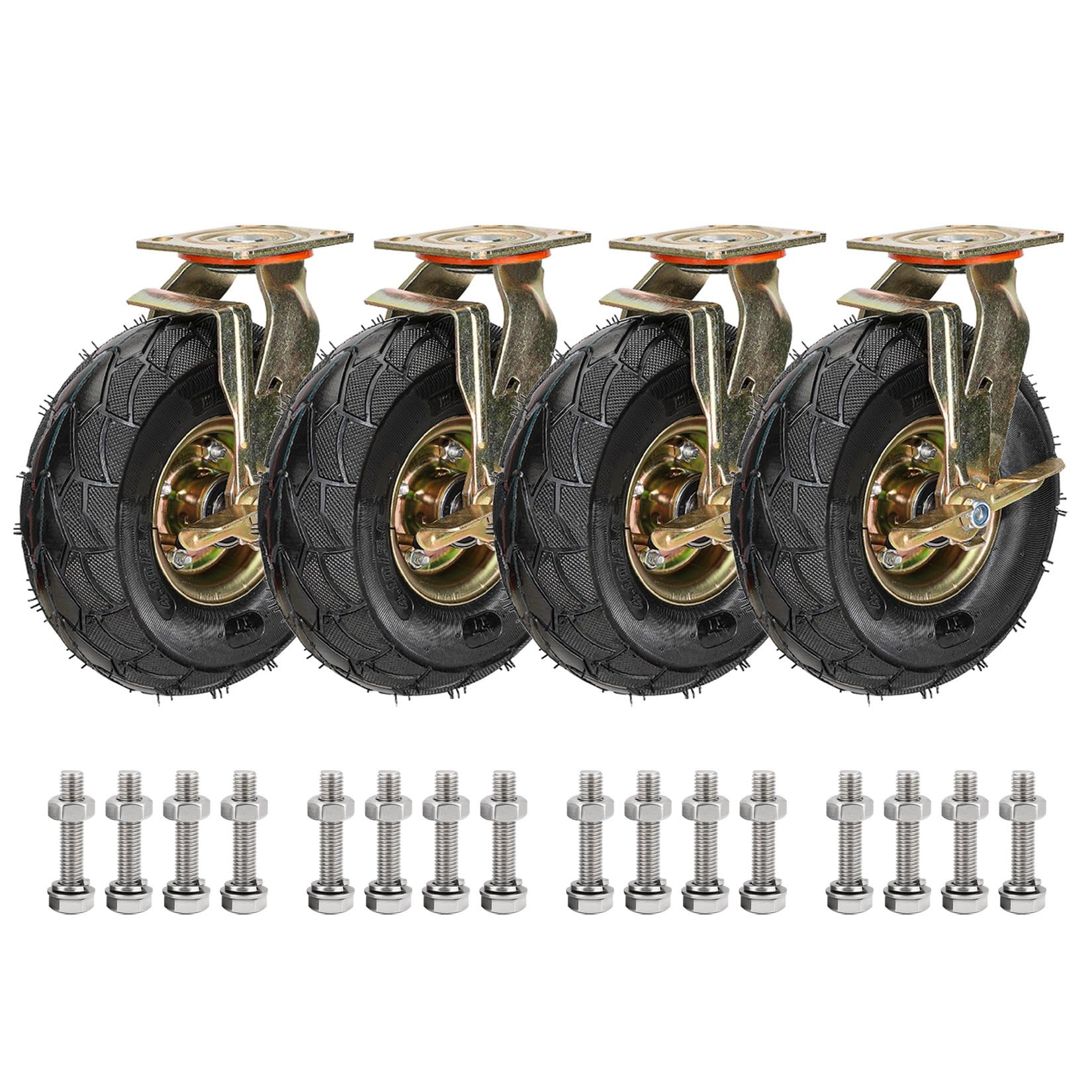 GYRAZXS Heavy Duty Rubber Wheel Casters Set of 4-8in/10in Silent Shock Absorption Fixed/Swivel with Brake 440 lbs Load Capacity Ideal for Furniture and Equipment
