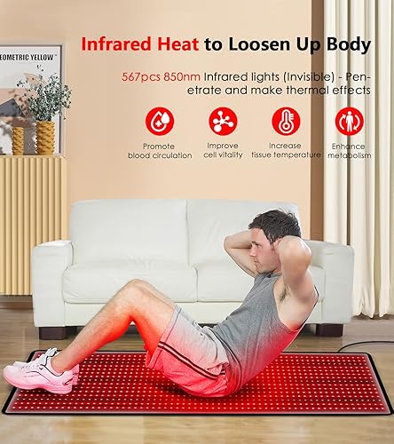 Miniatura 3 de Tapete de terapia de luz roja, 945 piezas, almohadilla de terapia de luz roja e infrarroja para cuerpo completo, 63 x 22.44 pulgadas, almohadilla