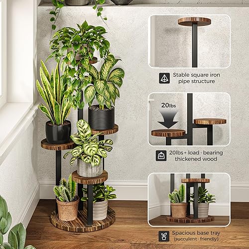 Miniatura 3 de Bamworld Mesas para plantas de interior, soporte alto de metal para plantas, estante alto de madera para plantas de interior y exterior, estante de