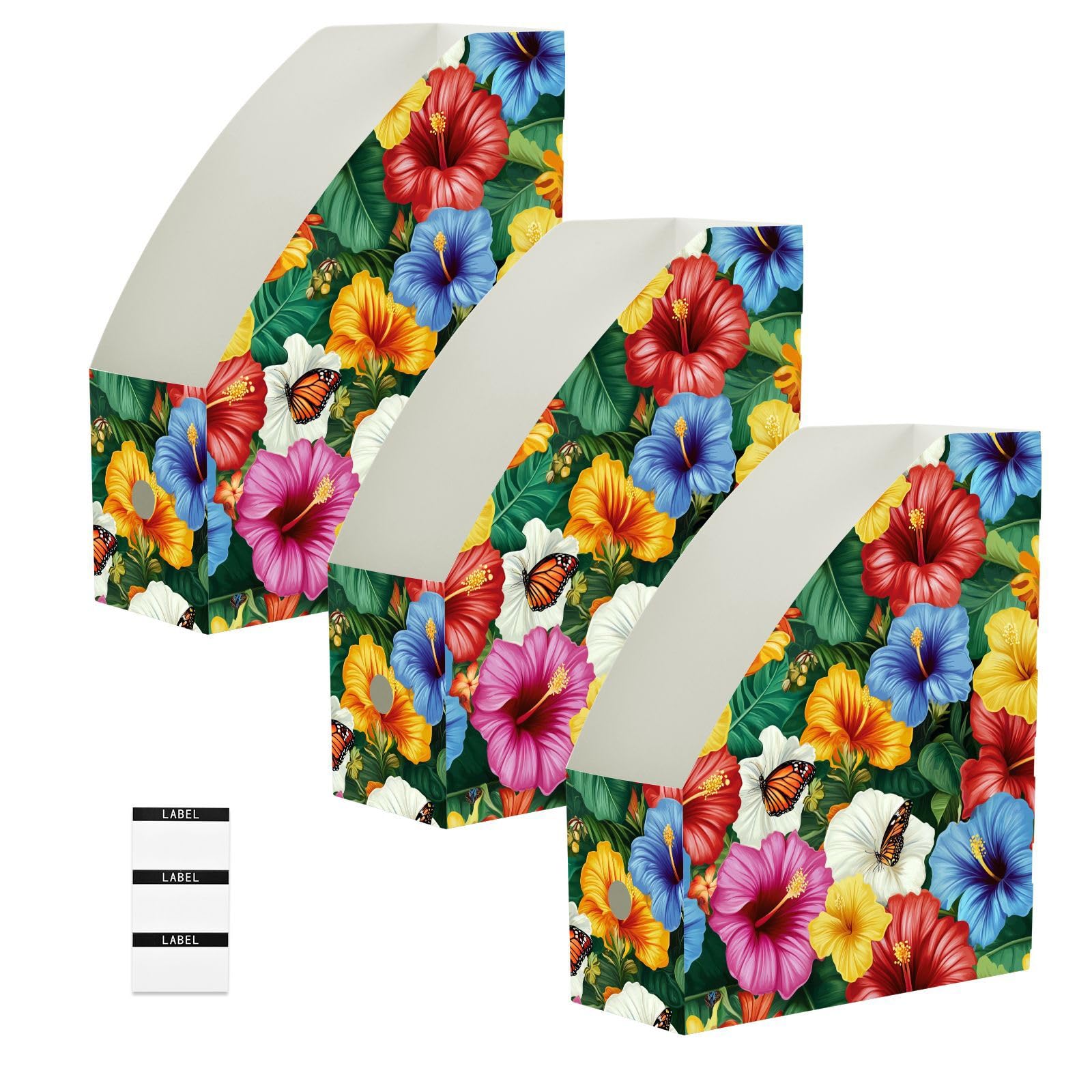 Boîtes de rangement de magazines pour ranger un bureau encombré lot de 3 motif hibiscus