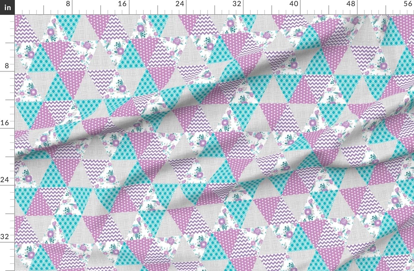 Spoonflower Fabric - Triangle Cheater Quilt Girl Nursery Purple Turquoise Peacock Patchwork Printed on Organic Cotton Sateen Fabric by The Yard - Sewing Quilting Apparel Home Decor