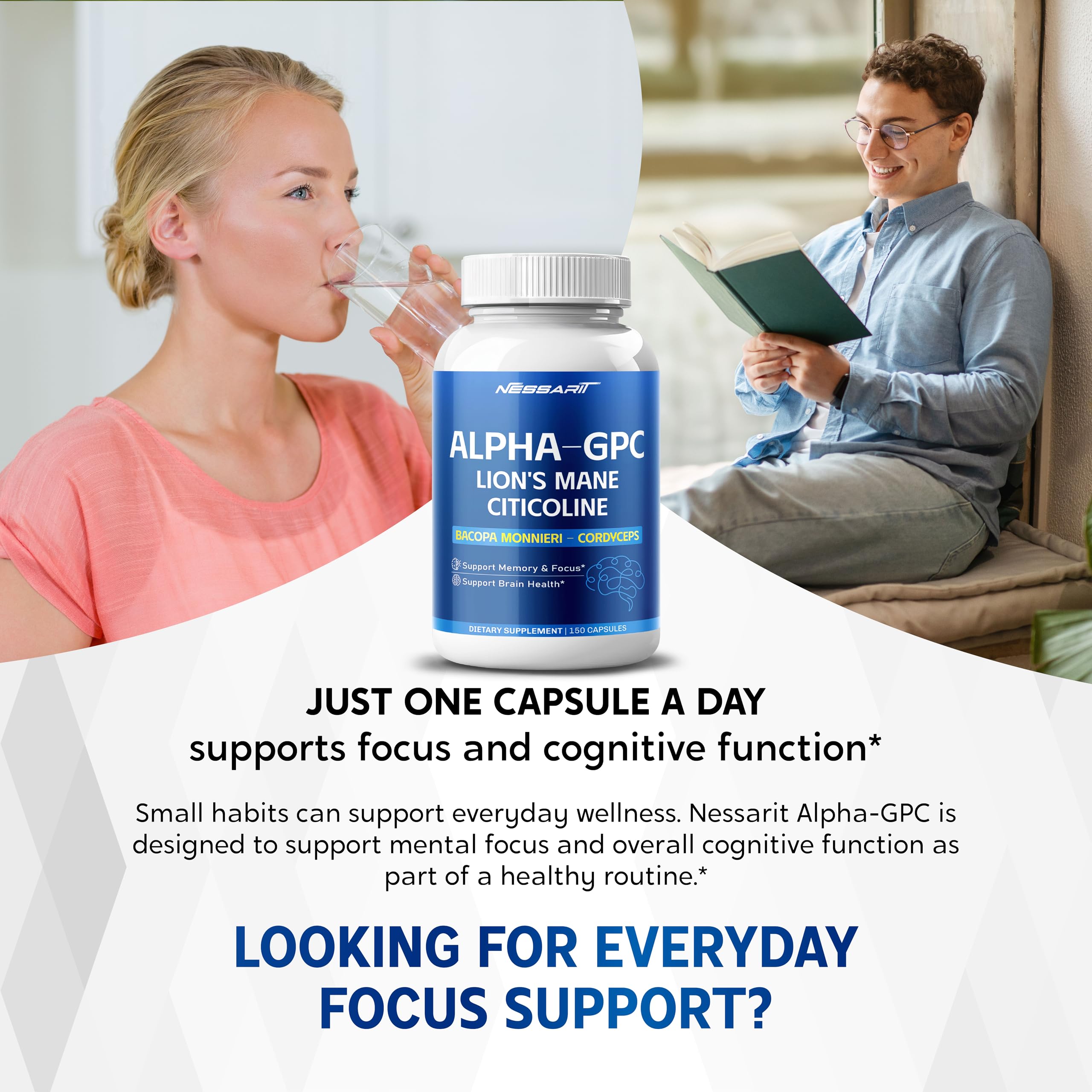Liposomal Alpha-GPC, Lion’s Mane, Citicoline, Bacopa Monnieri & Cordyceps – Support Memory, Focus & Brain Health – 150 Capsules*