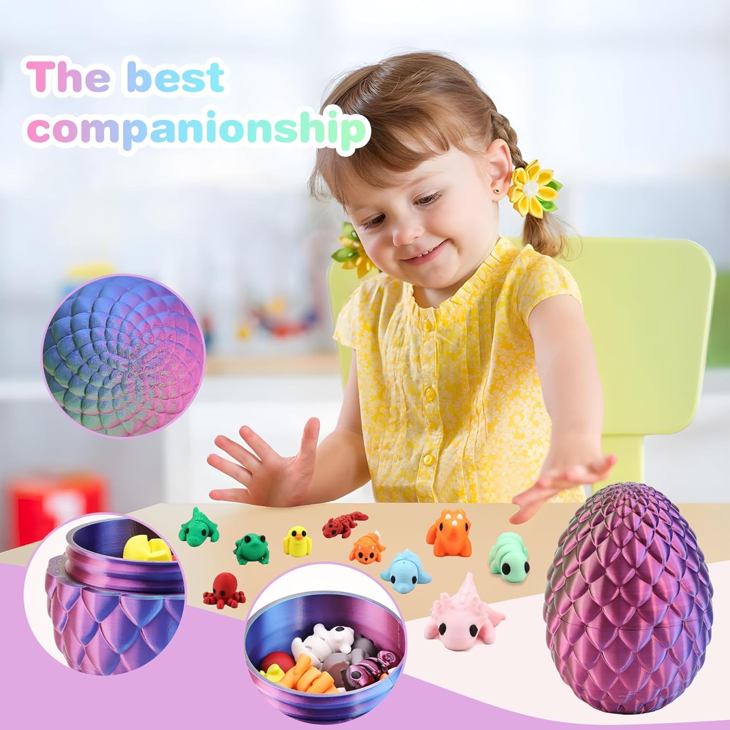 3D Printed Prefilled Dragon Egg Gift Set with 3D Printed Animals, Articulated Fidget Toys for Desk Display, Surprise Goodie Bag Stuffers for Boys and Girls, Easter Basket Stuffers