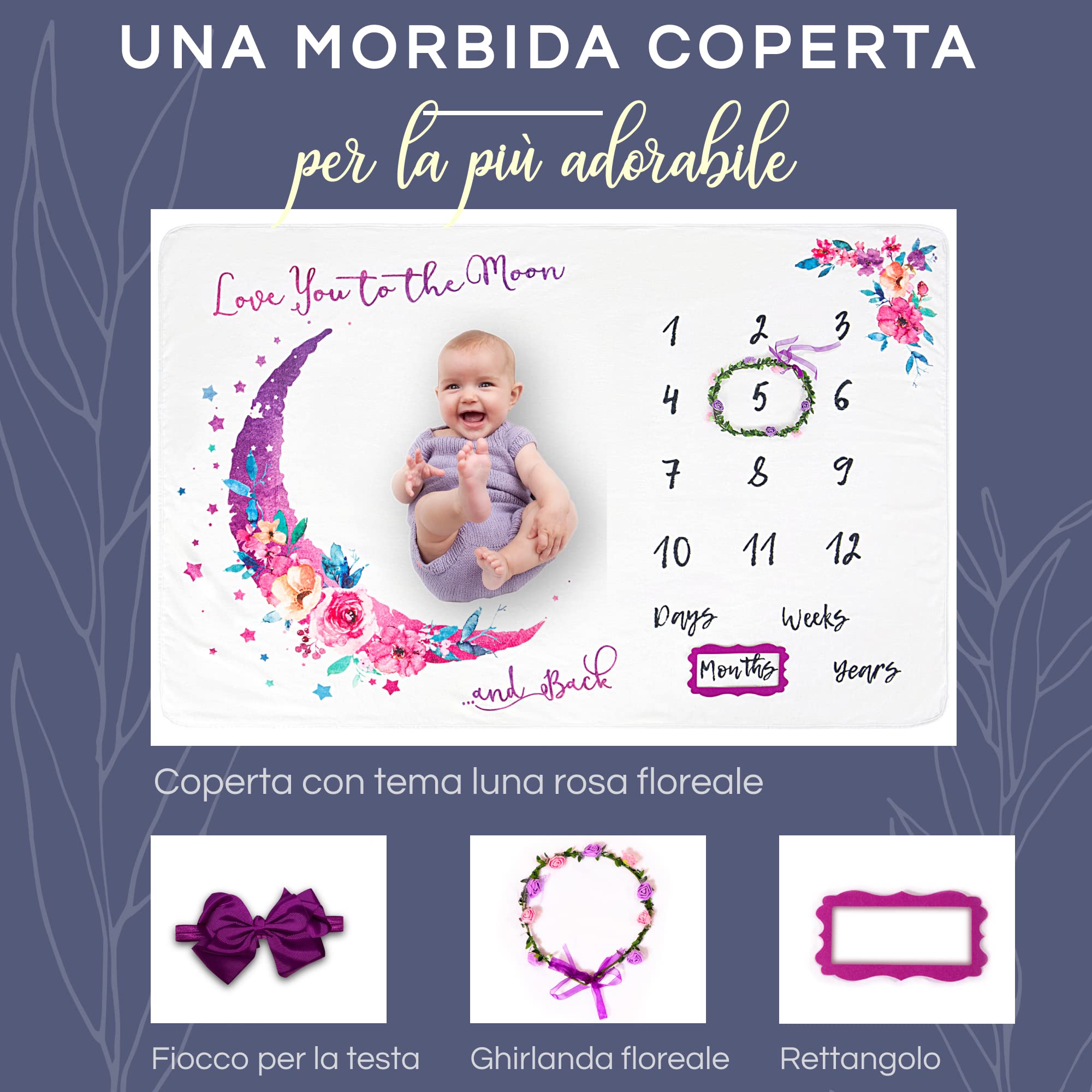 Luka&Lily Coperta Mesi Neonata Femmina - 150cm x 100cm Copertina Neonato per Bambine - Tappeto Mesi Neonato - Regali per Neonati Baby Shower