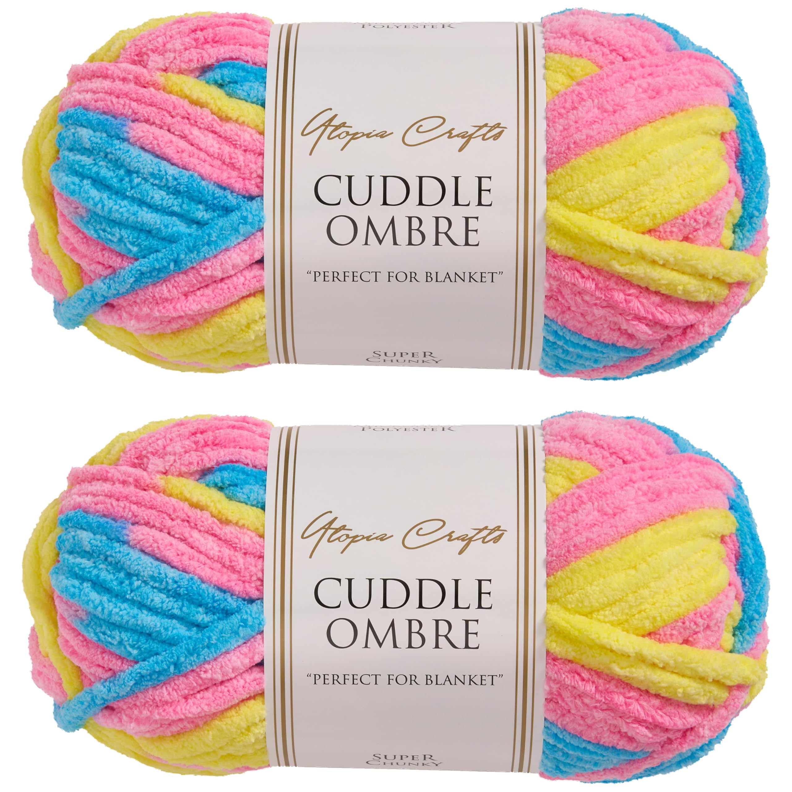 Utopia Crafts Cuddle Ombre Super Chunky Chenille Soft Yarn for Knitting and Crochet (Cotton Candy, 2X 100g)