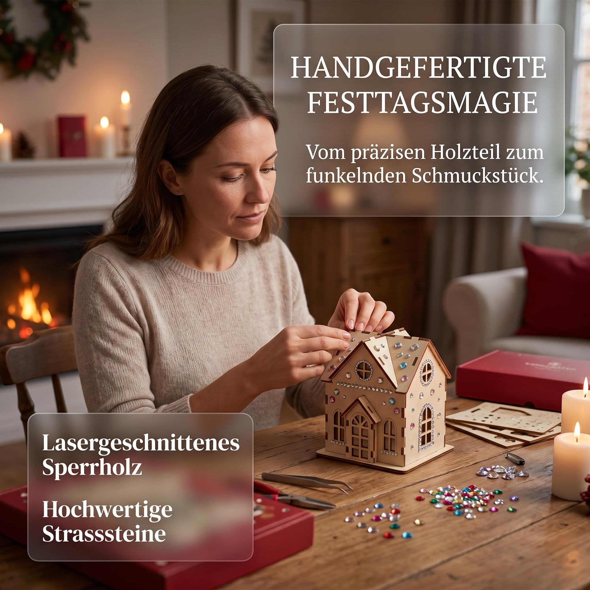 DIY Diamond Painting Weihnachten 3D Holzhaus Perlenkunst Bastelset，6