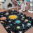 Outer Space Rug for Boys - 2'×3' Galaxy Carpet for Boys Room Cute Cartoon Universe Planet Area Rug Satellite Rockets Kids Baby Polyester Crystal Floor Mat Kids Play Carpet for Children Bedroom